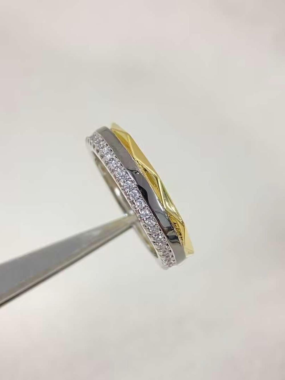 Two-Tone Gold and Silver Crystal Stackable Rings - Picture 3 of 3